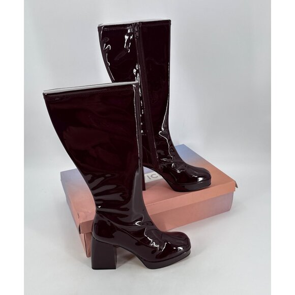 Lisa Vicky Burgundy Patent Knee High Boots For Women Size 11M Nervy - Picture 1 of 12